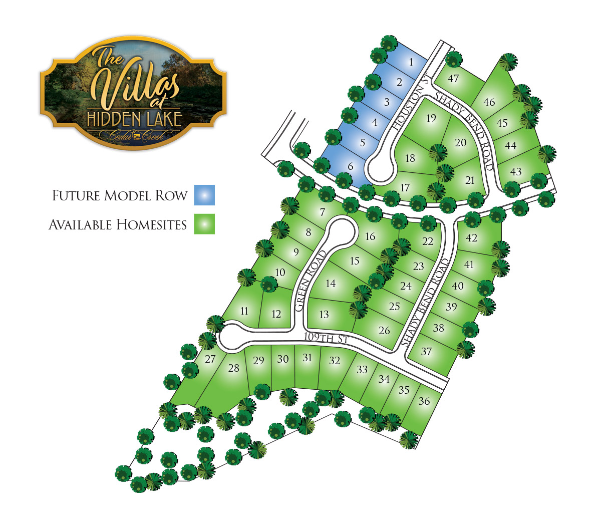 Map of new lots in The Villas at Hidden Lake